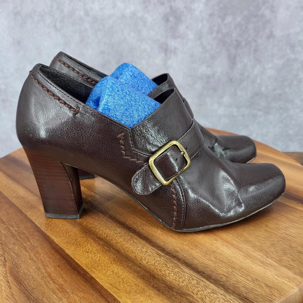 Franco Sarto Pump Heels Womens‎ 8 M Brown Faux Leather Buckle Slip On Shoes